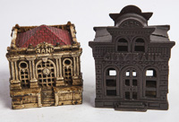 TWO CAST IRON BUILDING STILL BANKS
