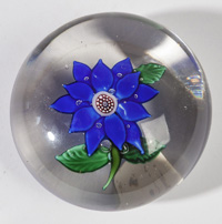 ATTRIBUTED BACCARAT BLUE CLEMATIS PAPERWEIGHT