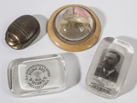 FOUR ANTIQUE ADVERTSING PAPERWEIGHTS