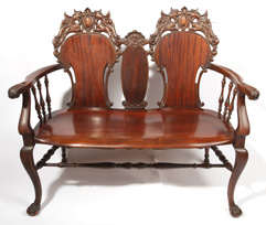 Heavily Carved Mahogany Setee With Griffins