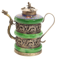 Chinese Silver, Jade & Enamel Teapot