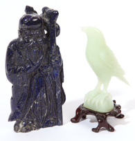 Chinese Carved Jade Bird & Lapis Figure