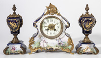 French Ormolu Mounted Porcelain Clock Set