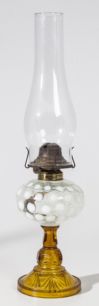 Opalescent Coin-Spot Oil Lamp