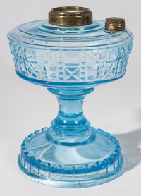 Saphire Blue Pattern Glass Oil Lamp