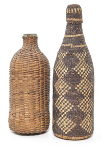 Two Basketry Covered Bottles