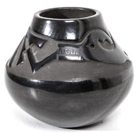 San Ildefonso Carved Blackware Jar by Blue Corn