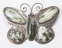 Silver & Jade Butterfly Pin