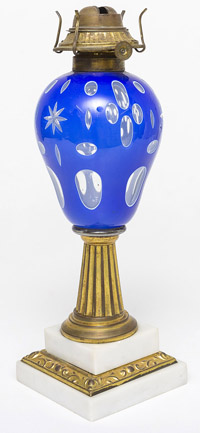Cut Blue Overlay Oil Lamp
