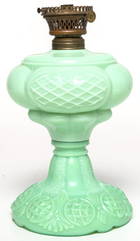 Prince Edward Green White Glass Oil Lamp