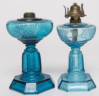 Two Picket Blue Oil Lamps