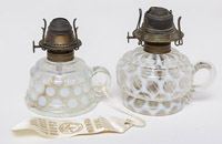 Two Opalescent Finger Lamps
