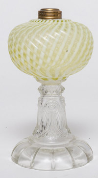 Vaseline Opalescent Swirl Oil Lamp