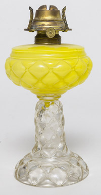 Quilted Yellow Cased Glass Oil Lamp