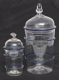 Two Blown Glass Cobalt & Clear Store Canisters