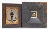Ambrotype of Union Soldier & CSA Button