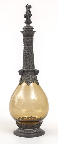 Pewter Mounted Blown Glass Wine Decanter