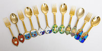 Six Sets Michelsen Danish Enameled Spoons & Forks