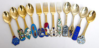 12 Michelsen Enameled Sterling Danish Spoons & Forks