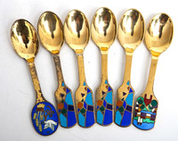 Six Michelsen Denmark Enameled & Sterling Spoons