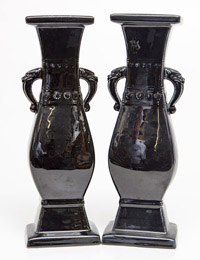 Pair Mirror Black Rookwood Vases