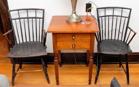 Pair of Early Windsor Armchairs & Nightstand