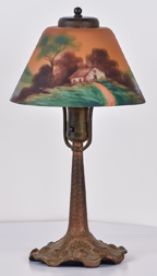 Arts & Crafts Reverse Painted Boudoir Lamp