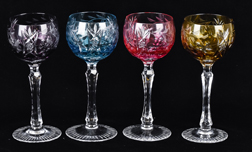 Four Colored Cut Glass Wines