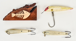 Four Plug Fishing Lures & Ivory Salmon