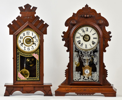 Two Walnut Victorian Kitchen Clocks