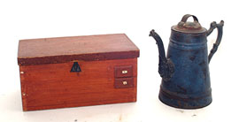 Early Box with Old Red & Teapot with Old Blue Paint