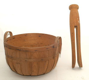 Large Apple Basket & Large Wood Folk-Art Store Clothes Pin