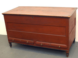 Early 2 Drawer Blanket Chest with Old Red Paint