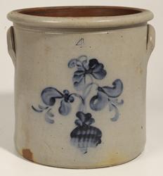 Stoneware Jar With Blue Freehand Fower In Pot
