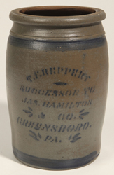 T. F. Reppert, Greensboro, PA Stoneware Jar