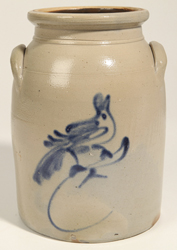 Stoneware Jar With Blue Freehand Bird Double Handled Jar