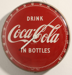 1950's Coca-Cola Round Glass & Meteal Thermometer