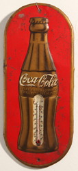 1930's Coca-Cola Gold Bottle Thermometer
