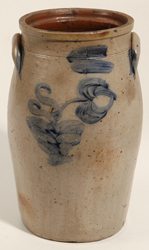 Blue Freehand Flower in Pot Stoneware Churn