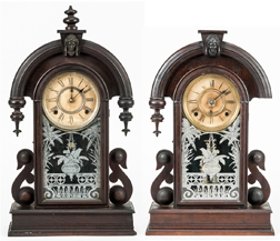 Pair of Ansonia Minerva Head Walnut Shelf Clocks