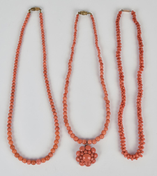 Three Victorian Coral Bead Necklaces