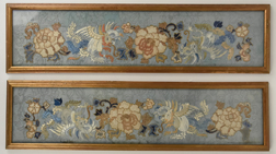 Pair Early Chinese Silk Embroidered Panels