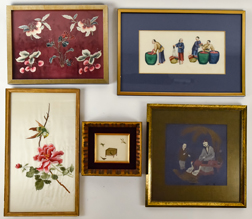 Five Chinese Framed Needlework Pieces