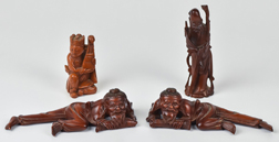 Group of Japanese Carved Teak Figures