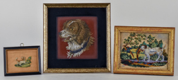 Three Early Needle Work Pictures of Dogs