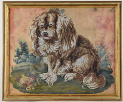 Victorian Beaded Needlework Picture of Spaniel