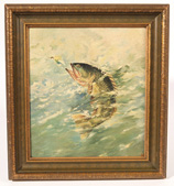Late 19th Century Monogrammed Oil Painting of Fish