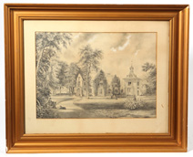 Exceptional 19th Century Pencil Drawing of an Estate