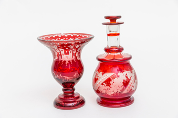 Two Pieces Antique Bohemian Glass