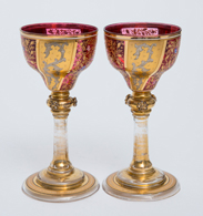 Pair Moser Decorated Rhine Wine Glasses